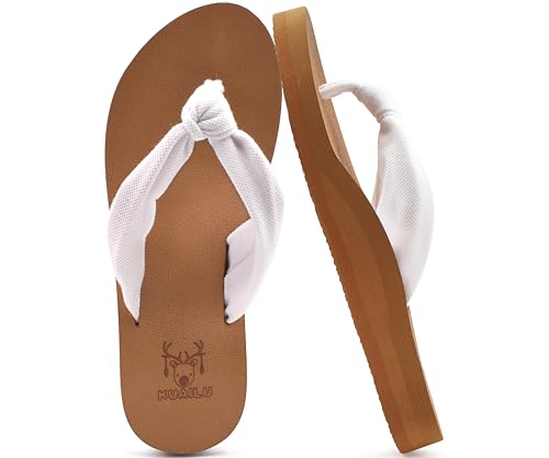 KuaiLu Flip Flops for Women Arch Support Summer Beach Sandals White Size 8