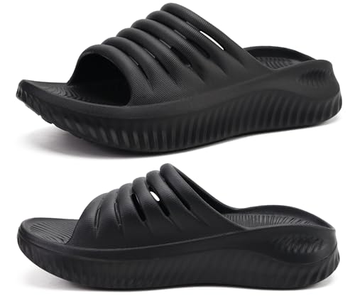 KuaiLu Recovery Sandals Women Comfortable Arch Support Slides Black US 7.5