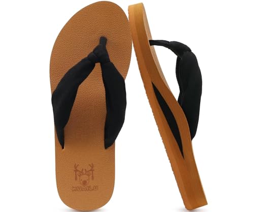 KuaiLu Flip Flops for Women Arch Support Summer Beach Sandals Black Size 8